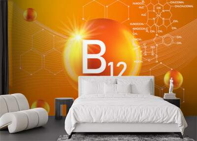 Nutrition sign vector concept. The power of vitamin B12. Chemical formula. Wall mural