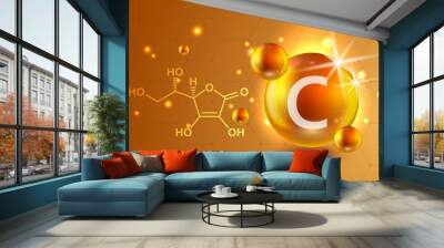 Nutrition sign vector concept. The power of vitamin C. Chemical formula Wall mural