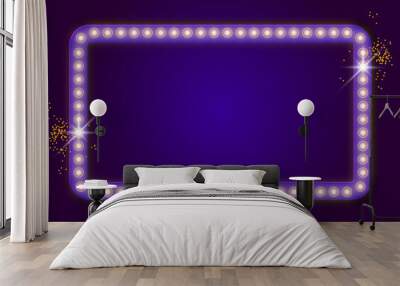 Rectangular retro frame with glowing lamps. Vector illustration with shining lights in vintage style. Vector retro signboard, lightbox. Light banner, vintage bright billboard for advertising Wall mural