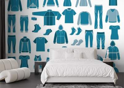 Icons of clothes for sports and workouts Wall mural