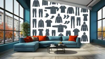 Icons of clothes for sports and workouts Wall mural