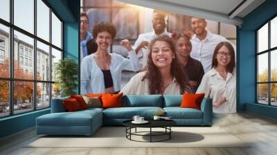 Multiethnic young business people working together in the office Wall mural