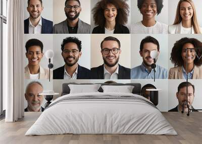 portraits and smiling faces of a group of different people Wall mural