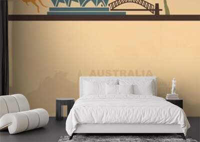 Template leaflets with a map and symbols of the Australia and place for text on old paper Wall mural