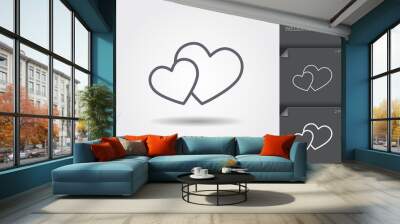 Two hearts symbol of love. Line icon with shadow and editable stroke Wall mural