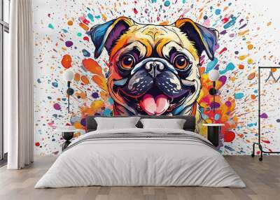 pug with colorful rainbow  paint explosion wallpaper pattern Wall mural