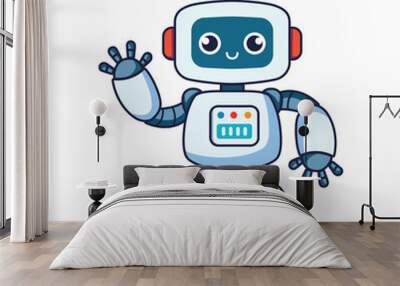 cute modern robot waving hand cartoon character vector illustration template design Wall mural