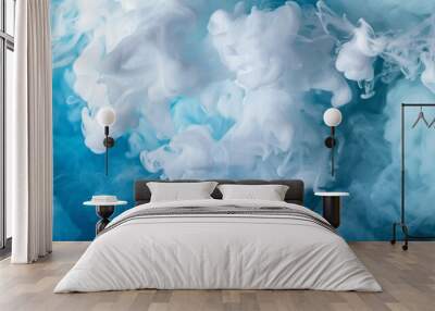 Abstract background with blue puffs of smoke, steam.  Blue fog.  Steam generator for events, parties.  cloud of steam Wall mural