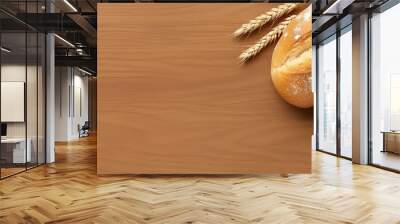 Background with fresh bread and copy space, top view. Bakery products. Fresh pastries Wall mural