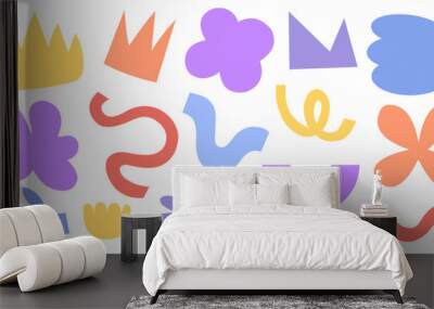 Set of hand drawn various colorful shapes and doodle objects in primitive child style. Abstract contemporary modern trendy vector illustration. Wall mural