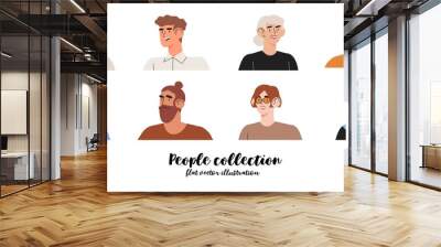 Set of vector drawings of trendy young business people or office worker for social media, ui, web avatars or icons isolated on white background. Diverse character portrait in minimalistic style. Wall mural