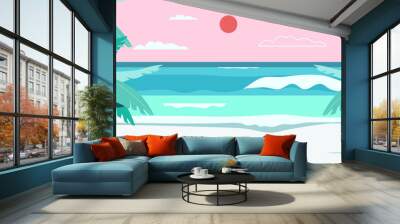 Vector illustration of a beach and a sea coast landscape. Creative summer banner or landing page for tour operator or travel agency. Summer theme background. Wall mural