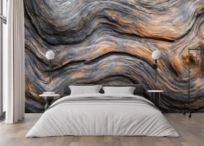  A close-up shot of intricate driftwood texture with natural flowing patterns. Wall mural