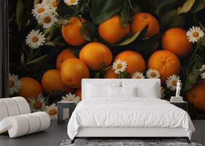 Bright oranges and white daisies creating vibrant contrast Wall mural