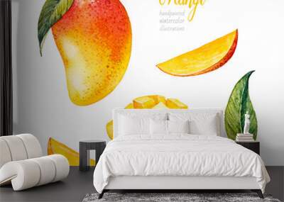 Mango. Botanical watercolor hand drawn illustration. Exotic fruit. Watercolor mango Wall mural