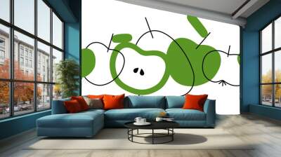 Green apple with a leaf in a flat style. Vector graphics Wall mural