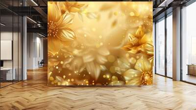 Luxury gold background with shining leaves and flowers Wall mural