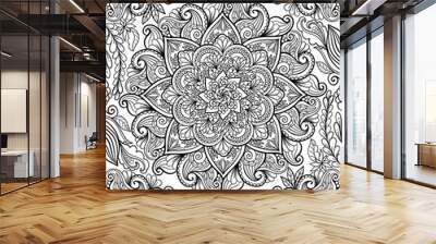 Ornamental mandala adult coloring book page. Zentangle style coloring page. Arabic, Indian ornament. Wall mural