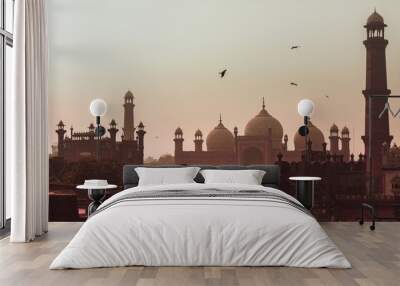 Sunset view Badshahi mosque Lahore city Wall mural