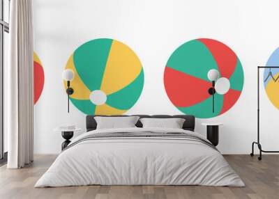 Vector illustration of beach balls. Flat style Wall mural