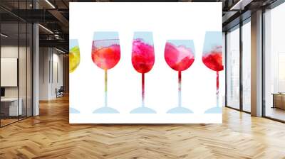 Watercolor abstract wine set with red, white, pink wine glasses Wall mural