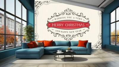 Christmas vintage greeting card with typography design. Wall mural