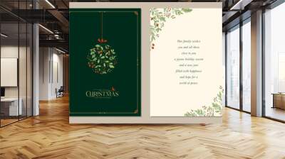 Holidays cards with Christmas Tree, birds, Christmas ornament, backgrounds, ornate floral frames and copy space. Universal modern artistic templates.  Wall mural