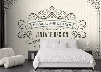 Horizontal vintage ornate greeting card with typographic design, calligraphy swirls and swashes. Can be used for retro invitations and royal certificates. Vector illustration. Wall mural