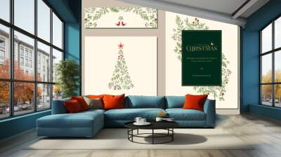 merry and bright corporate holiday cards. universal abstract creative artistic templates with christ Wall mural