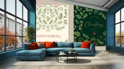 Ornate Merry Christmas Corporate Holiday greeting cards. Trendy square Winter Holidays art templates. Suitable for social media post, mobile apps, banner design and web, internet ads.  Wall mural