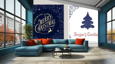 Ornate Merry Christmas greeting cards. Trendy square Winter Holidays art templates. Wall mural