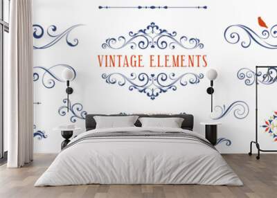 Ornate vintage frames and scroll elements. Classic calligraphy swirls, swashes, floral motifs. Good for greeting cards, wedding invitations, restaurant menu, royal certificates and graphic design. Wall mural