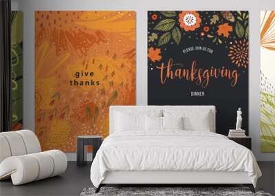 Thanksgiving cards. Set of abstract creative universal artistic templates. Good for poster, invitation, cover, banner, placard, brochure and other graphic design.  Wall mural