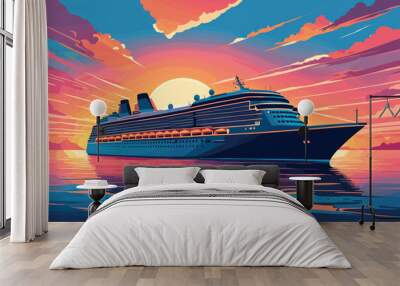 Cruise Ship Sailing at Sunset on Calm Waters Wall mural