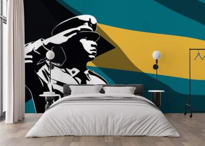 Silhouette of soldier with Bahamas flag on background Wall mural