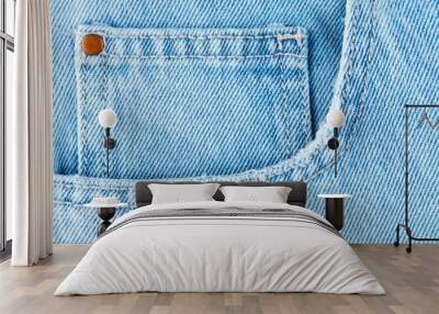 Front pocket and small pocket blue jeans close up, macro Wall mural