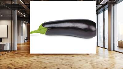 One fresh raw healthy eggplant or aubergine vegetable isolated on white, transparent background. Food ingredient, vegetatian cuisine, organic greenhouse farm plant Wall mural