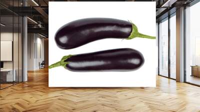 Two fresh raw healthy eggplants or aubergine vegetable isolated on white, transparent background. Food ingredient, vegetatian cuisine, organic greenhouse farm plant Wall mural