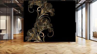 Hand-drawing floral background with flowers lily. Element for design.  Wall mural