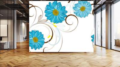 Seamless pattern with floral curls and camomile flowers. Wall mural