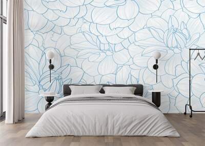 Seamless pattern with hand drawn dahlia flowers. Wall mural