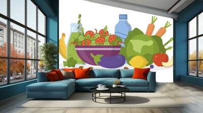 Alkaline diet concept. Alkaline food on the table. Flat design. Vector illustration. Wall mural