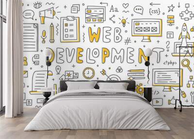 Set of web development doodles. Vector line art. Elements for your design. Wall mural