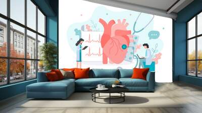 The doctor is doing an electrocardiogram. Medicine heart health concept with tiny people. Flat vector illustration. Wall mural