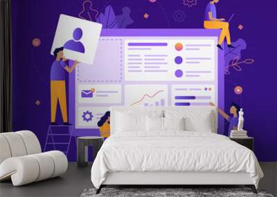 The team of web developers constructs a personal user account or admin panel for the website. Modern vector illustration concept. Flat vector illustration. Wall mural