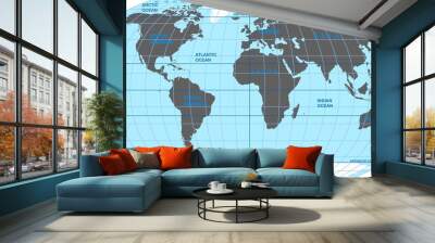 Vector map of the world. Oceans and continents on a flat projection. Wall mural