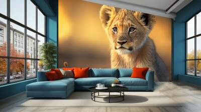 Adorable baby African lion cub on an savannah. Digital artwork	
 Wall mural