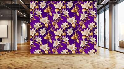 Beautiful floral jewelry wallpaper. Seamless repeat pattern for wallpaper, fabric and paper packaging, curtains, duvet covers, pillows, digital print design. 3d illustration	 Wall mural