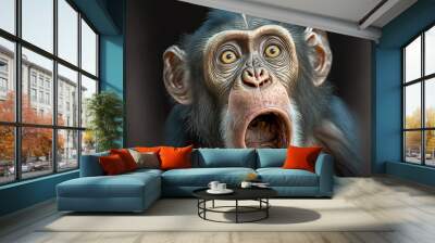 Chimpanzee expresses emotions Funny monkey with an open mouth.  Comedy Wildlife  background. Digital artwork Wall mural