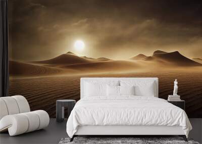 Dramatic sand storm in desert. Abstract background. Digital art.  Wall mural